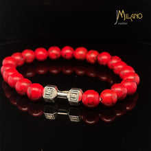 Lade das Bild in den Galerie-Viewer, Elastischer Fitness Kugelarmband mit hantelförmigen Legierungsanhänger (Edelstahl) in verschiedenen Farben