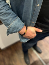 Lade das Bild in den Galerie-Viewer, Elastischer Fitness Kugelarmband mit hantelförmigen Legierungsanhänger (Edelstahl) / Schwarzmatt Gold