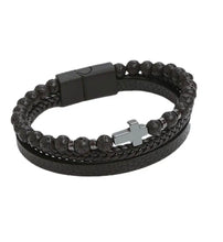 Lade das Bild in den Galerie-Viewer, Kugel-Lederband in schwarz mit silbernem Kreuz (Edelstahl) inkl. Gratis Gravur