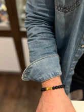 Lade das Bild in den Galerie-Viewer, Elastischer Fitness Kugelarmband mit hantelförmigen Legierungsanhänger (Edelstahl) / Schwarzmatt Gold