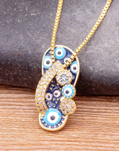 Lade das Bild in den Galerie-Viewer, Nazar Pantoffel Edelstahl Halskette vergoldet + Zirkonia