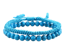 Lade das Bild in den Galerie-Viewer, Geflochtene Kugelarmband 2 Satz türkis-blaue Natursteine
