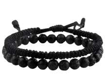 Lade das Bild in den Galerie-Viewer, Geflochtener Kugelarmband 2 Satz lavastein-schwarz Natursteine