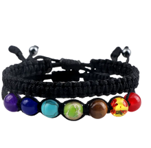 Lade das Bild in den Galerie-Viewer, Geflochtene Kugelarmband 2 Satz multicolor 7 Chakra Naturstein
