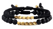 Lade das Bild in den Galerie-Viewer, Geflochtene Kugelarmband 2 Satz mit 10 vergoldeten Steinen in matt und glänzend