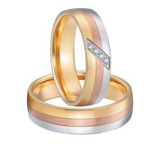 Lade das Bild in den Galerie-Viewer, Tricolor vergoldete Edelstahl Partnerringe mit Zirkonia Steinen - 1505/PV-13