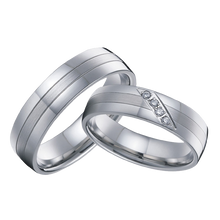 Lade das Bild in den Galerie-Viewer, Edelstahl Partnerringe (glänzend/mattiert) mit Zirkonia Steinen - P1405/S-19