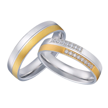 Lade das Bild in den Galerie-Viewer, Bicolor vergoldete Edelstahl Partnerringe mit Zirkonia Steinen - 1510/PV-25