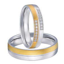 Lade das Bild in den Galerie-Viewer, Bicolor vergoldete Edelstahl Partnerringe mit Zirkonia Steinen - 1510/PV-25