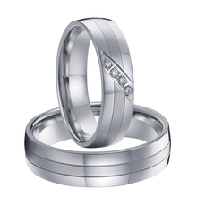 Lade das Bild in den Galerie-Viewer, Edelstahl Partnerringe (glänzend/mattiert) mit Zirkonia Steinen - P1405/S-19