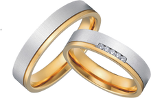 Lade das Bild in den Galerie-Viewer, Bicolor vergoldete Edelstahl Partnerringe mit Zirkonia Steinen - 1506/PV-2