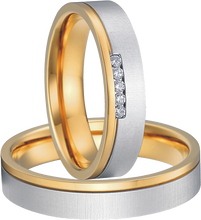 Lade das Bild in den Galerie-Viewer, Bicolor vergoldete Edelstahl Partnerringe mit Zirkonia Steinen - 1506/PV-2