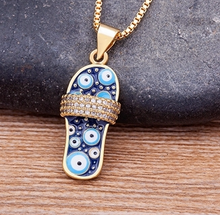 Lade das Bild in den Galerie-Viewer, Nazar Pantoffel Edelstahl Halskette vergoldet + Zirkonia