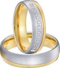 Lade das Bild in den Galerie-Viewer, Bicolor vergoldete Edelstahl Partnerringe mit Zirkonia Steinen - 1501/PV-22/26