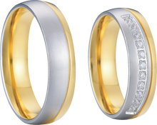 Lade das Bild in den Galerie-Viewer, Bicolor vergoldete Edelstahl Partnerringe mit Zirkonia Steinen - 1501/PV-22/26