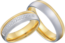 Lade das Bild in den Galerie-Viewer, Bicolor vergoldete Edelstahl Partnerringe mit Zirkonia Steinen - 1501/PV-22/26