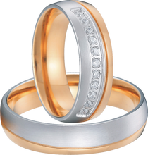 Lade das Bild in den Galerie-Viewer, Bicolor vergoldete Edelstahl Partnerringe mit Zirkonia Steinen - 1501/PV-22/26