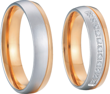 Lade das Bild in den Galerie-Viewer, Bicolor vergoldete Edelstahl Partnerringe mit Zirkonia Steinen - 1501/PV-22/26