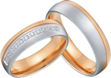 Lade das Bild in den Galerie-Viewer, Bicolor vergoldete Edelstahl Partnerringe mit Zirkonia Steinen - 1501/PV-22/26