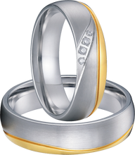 Lade das Bild in den Galerie-Viewer, Bicolor vergoldete Edelstahl Partnerringe mit Zirkonia Steinen - S0236/R-10/11