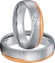 Lade das Bild in den Galerie-Viewer, Bicolor vergoldete Edelstahl Partnerringe mit Zirkonia Steinen - S0236/R-10/11