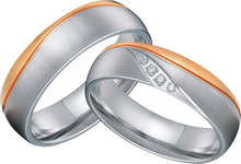 Lade das Bild in den Galerie-Viewer, Bicolor vergoldete Edelstahl Partnerringe mit Zirkonia Steinen - S0236/R-10/11