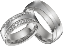 Lade das Bild in den Galerie-Viewer, Edelstahl Partnerringe (glänzend/mattiert) mit Zirkonia Steinen - P1402/S-29