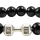 Elastischer Fitness Kugelarmband mit hantelförmigen Legierungsanhänger (Edelstahl) / schwarz glänzend silber