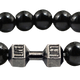 Elastischer Fitness Kugelarmband mit hantelförmigen Legierungsanhänger (Edelstahl) / schwarz glänzend grau