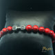 Elastischer Fitness Kugelarmband mit hantelförmigen Legierungsanhänger (Edelstahl) / rot (silberne Hantel)