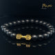 Elastischer Fitness Kugelarmband mit hantelförmigen Legierungsanhänger (Edelstahl) / Schwarzmatt Gold