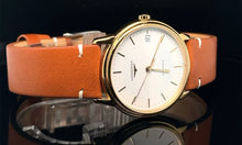 Lade das Bild in den Galerie-Viewer, Longines Automatic 34 mm – Vergoldetes Gehäuse, Weißes Zifferblatt, Neues Lederband
