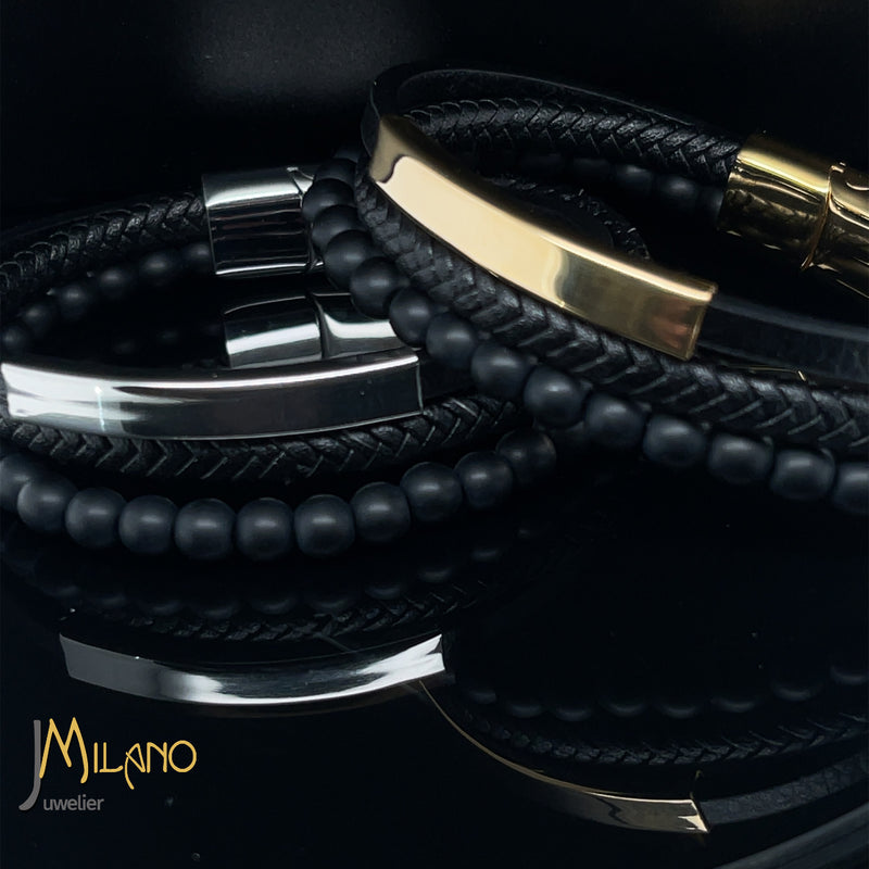 Kugel-Lederband mit Gravur-Platte (Edelstahl) in verschiedenen Farben inkl. kostenlose Gravur