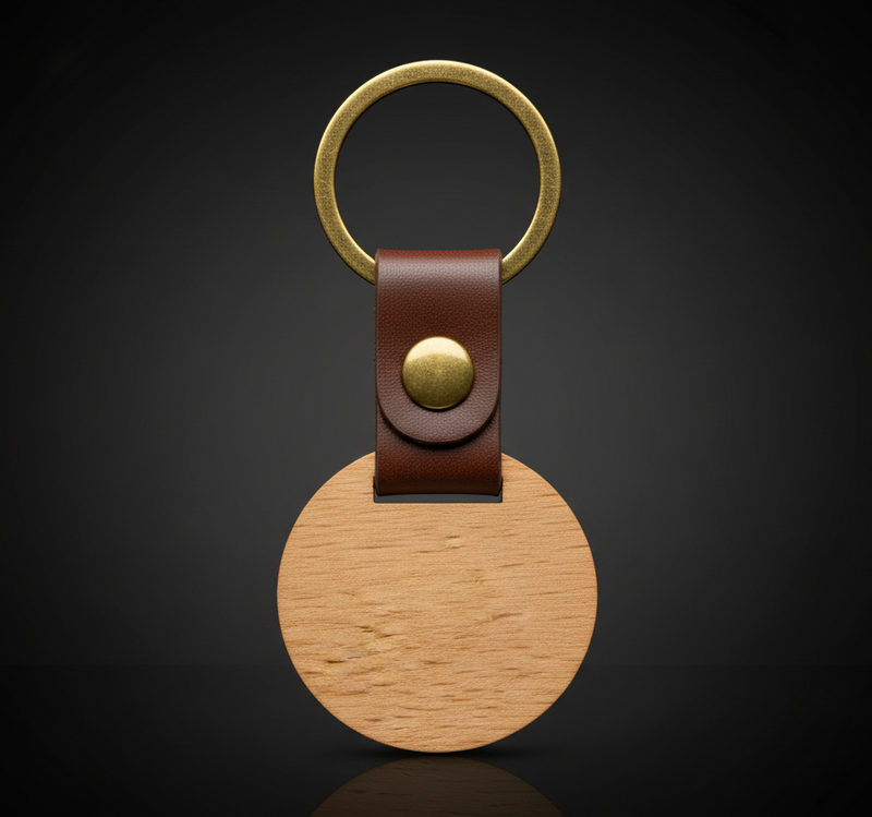Schlüsselanhänger aus Holz mit Lerderband inkl. Gravur