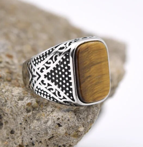 Herren Siegelringe in Edelstahl Onyx, Tigerauge oder Türkis